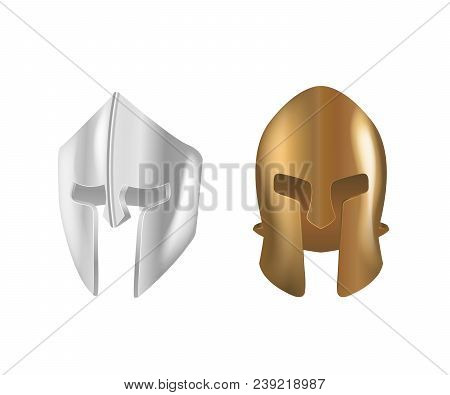 Realistic Spartan Ancient Greek Bronze And Silver Protective Headgear.