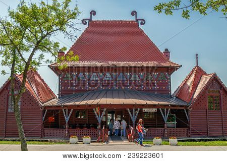 Palic, Serbia - April 28, 2018; View Of The Female Bath-house At Palic Lake, Built From Wood In 1912