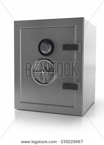 3D render of metal strongbox with locked doors isolated on white