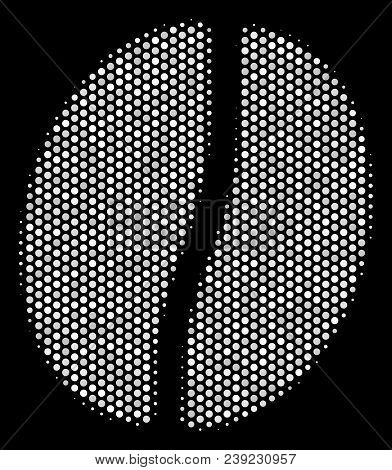 Dot White Coffee Bean Icon On A Black Background. Vector Halftone Illustration Of Coffee Bean Icon C