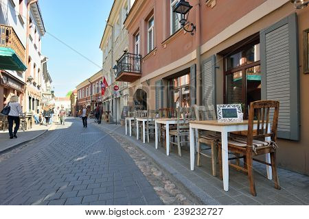 Vilnius, Lithuania - May 4: Street Of Vilnius Old Town On May 4, 2018 In Vilnius Lithuania. Vilnius 