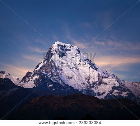 Panorama Of Mount Annapurna South, Also Called Annapurna Dakshin Or Moditse. View From Poon Hill On 