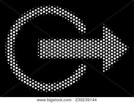 Pixel White Logout Icon On A Black Background. Vector Halftone Mosaic Of Logout Pictogram Designed W
