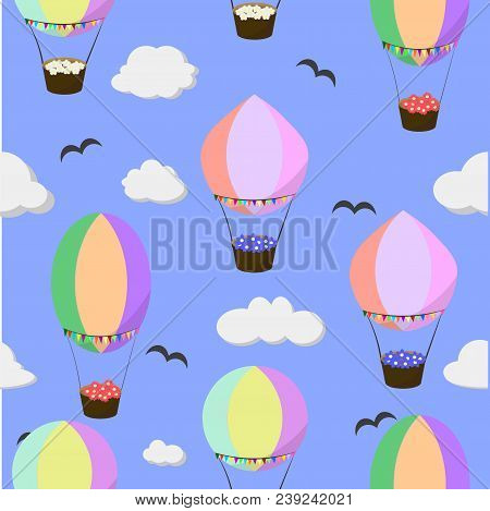 Hot Air Balloon Colorful Pattern With Flowers