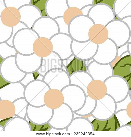 Flat Flower Pattern Of Camomiles And Leaves