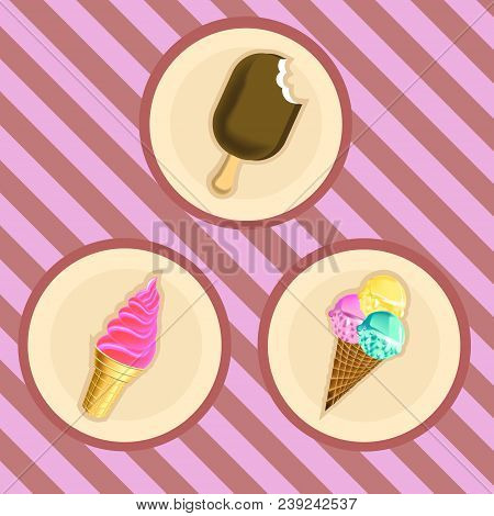 Vector Icecream Cone On Retro Background With Stripes