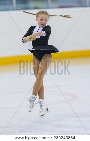 Minsk, Belarus -april 22, 2018: Female Figure Skater From Belarus Elizaveta Pikulik Performs Cubs A 