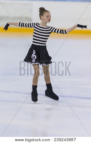 Minsk, Belarus -april 22, 2018: Female Figure Skater From Belarus Dariya Skovorodko Performs Cubs A 