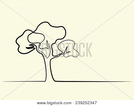 Continuous Line Drawing. Tree Logo. Vector Illustration. Concept For Logo, Card, Banner Poster Flyer