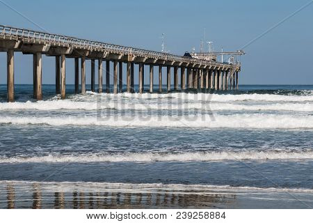 A Concrete Research Pier In San Diego, California At La Jolla Shores.