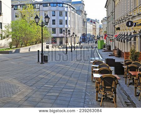 Moscow, Russia - May 02: View Of Stoleshnikov Shopping Street, Moscow On May 2, 2018.
