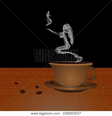 From The Cup Of Hot Coffee Comes Steam In The Form Of A Girl.