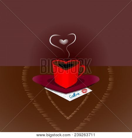 A Cup Of Coffee And A Saucer In The Shape Of A Heart.