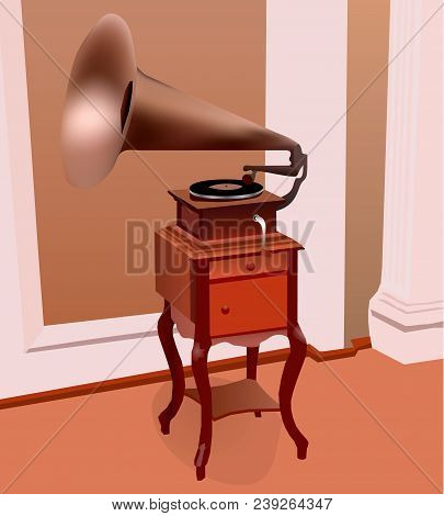 An Ancient Gramophone In The Room Of The Last Century.