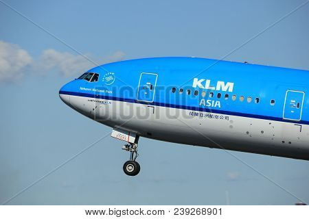 Amsterdam The Netherlands - May 3rd 2018: Ph-bqn Klm Royal Dutch Airlines Boeing 777-200 Takeoff Fro