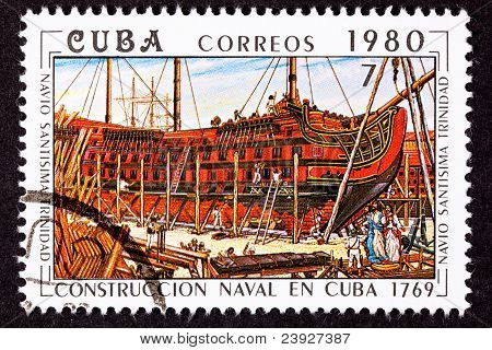 Cuba Postage Stamp Santísima Trinidad Ship Of The Line Construction