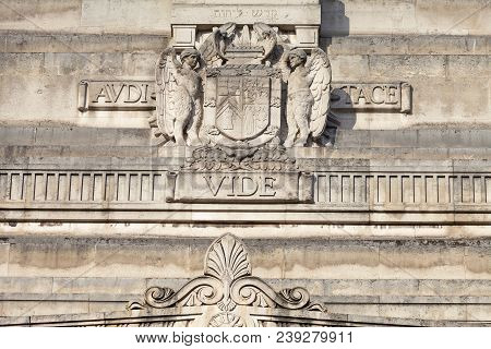 London, United Kingdom - June 22, 2017: Freemasons Hall In Great Queen Street, Detail Of Facade