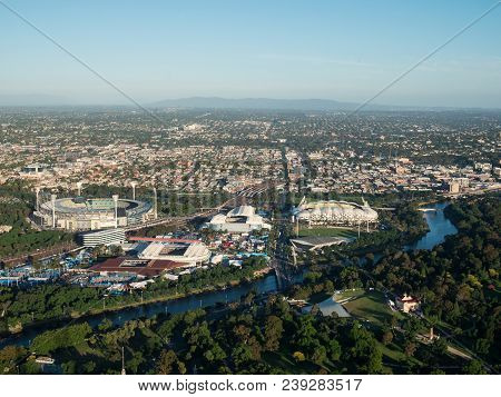Melbourne, Australia - January 16, 2018: Aerial View Of Yarra Park, Site Of The Australian Open, And