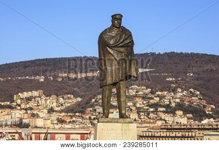 Trieste, Italy - Dicember, 12: View Of The Nazario Sauro Monument On Dicember 12, 2017