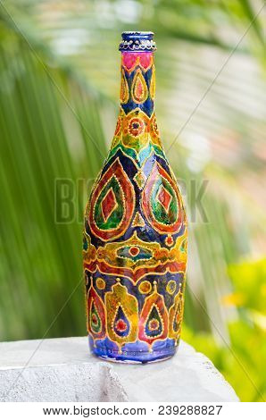 Decorative Glass Bottle Is Painted And Decorated With Rhinestones