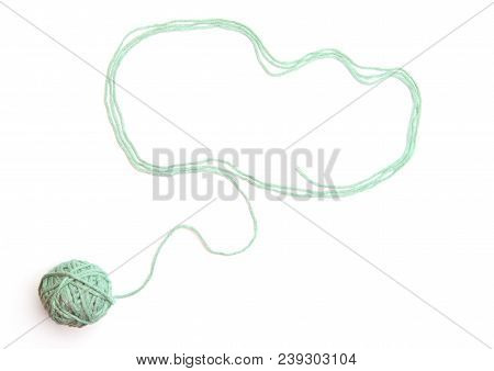 Cloud Made Of Blue Thread And Thread Ball  Isolated On White Background. Cotton Thread Ball With Emp