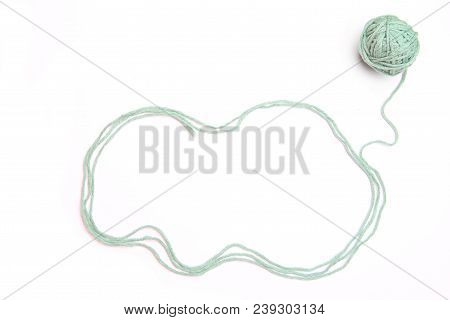 Cloud Made Of Blue Thread And Thread Ball  Isolated On White Background. Cotton Thread Ball With Emp