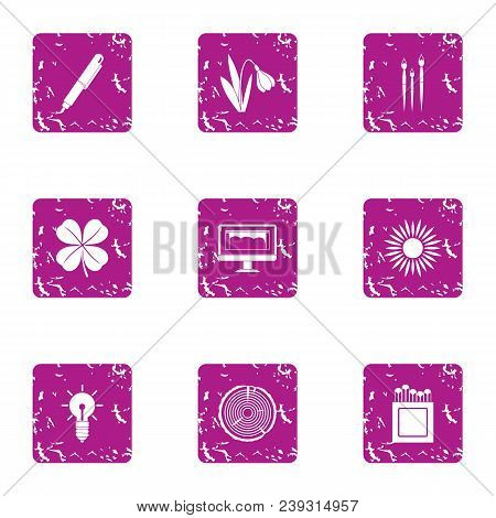 Ecological Business Icons Set. Grunge Set Of 9 Ecological Business Vector Icons For Web Isolated On 