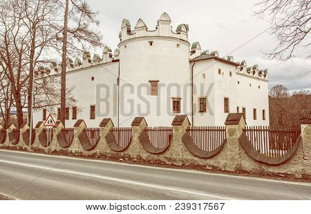 Beautiful Chateau Strazky, Slovak Republic. Cultural Heritage. Architectural Theme. Yellow Photo Fil