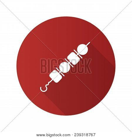 Shish Kebab Flat Design Long Shadow Glyph Icon. Shashlik. Pork And Vegetable Brochettes. Vector Silh