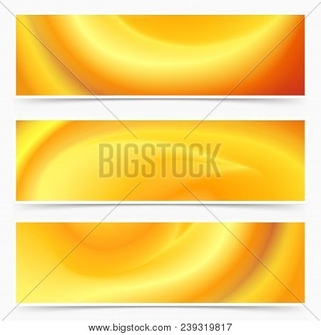Three Beautiful Abstract Yellow Light Blend Cards Collection. Vector Illustration