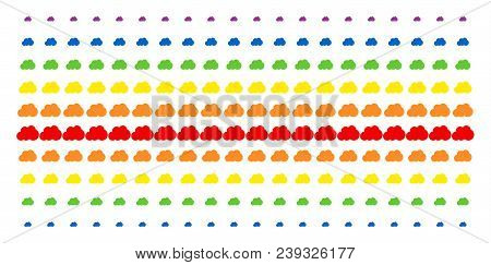 Cloud Icon Spectrum Halftone Pattern. Vector Pictograms Arranged Into Halftone Grid With Vertical Ra