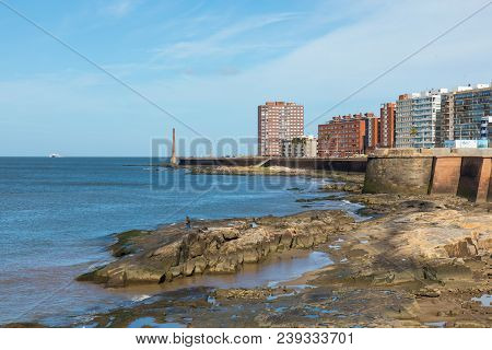Residential Buildings At Boulevard In Montevideo, Uruguay. Montevideo Is The Capital And The Largest