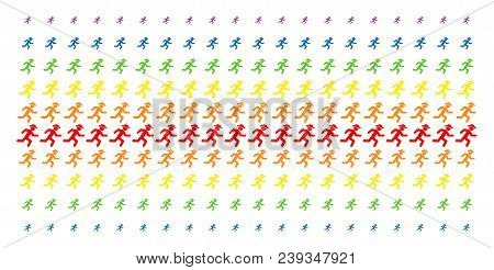 Running Gentleman Icon Rainbow Colored Halftone Pattern. Vector Shapes Arranged Into Halftone Matrix