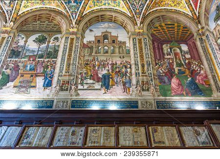 Siena, Italy - August 24, 2012: The Piccolomini Library With  Frescos  By Pinturicchio