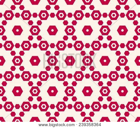 Hexagons Background. Geometric Red And White Hexagonal Seamless Pattern. Vector Geometrical Texture 