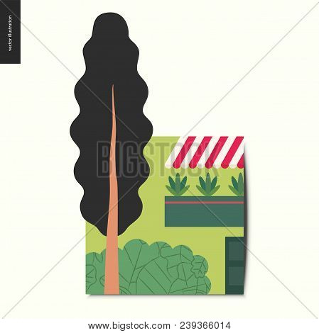 Simple Things - House - Flat Cartoon Vector Illustration Of A Town House With A Balcony And Plants O