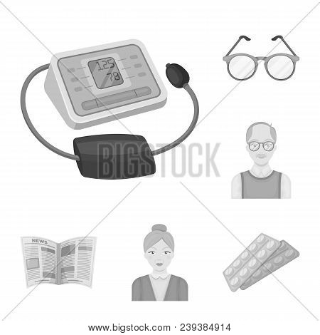 Human Old Age Monochrome Icons In Set Collection For Design. Pensioner, Period Of Life Vector Symbol