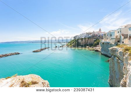 Vieste, Apulia, Italy - Turquoise Water At The Cliffs Of The Old Town In Vieste
