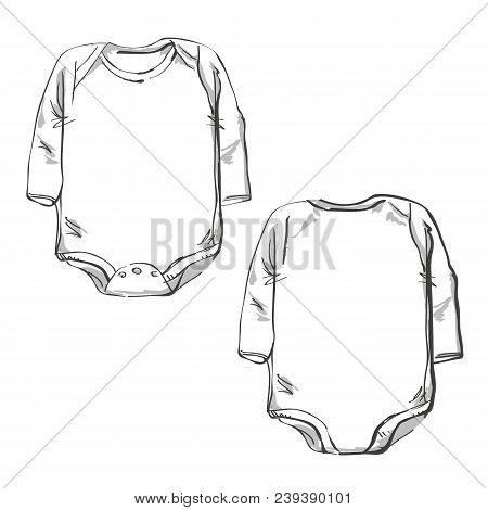 Front Part And Back Part Baby Body Clothes Technical Sketch