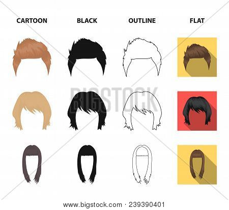 Mustache And Beard, Hairstyles Cartoon, Black, Outline, Flat Icons In Set Collection For Design. Sty