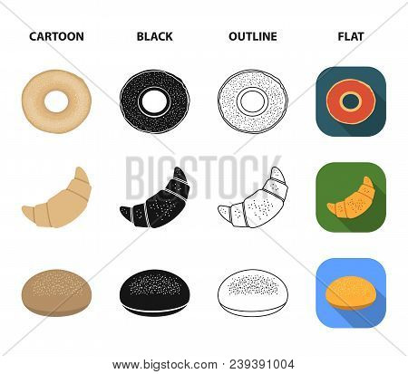Rye Round Bread, A Croissant, A French Loaf, A Bag Of Bread.bread Set Collection Icons In Cartoon, B