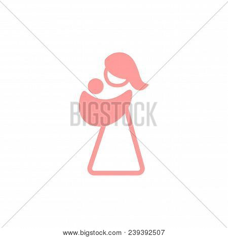 Vector Logo Mother With Baby In Sling. Sling Logotype. Wearing Baby In Sling