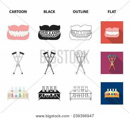 Crutch, Tripod With Test Tubes, Wheelchair, Human Respiratory System. Medicine Set Collection Icons 