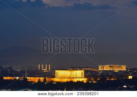 Ankara, Turkey - A night scene from the Capital City of Turkey with Kocatepe Mosque and Presidential Palace view