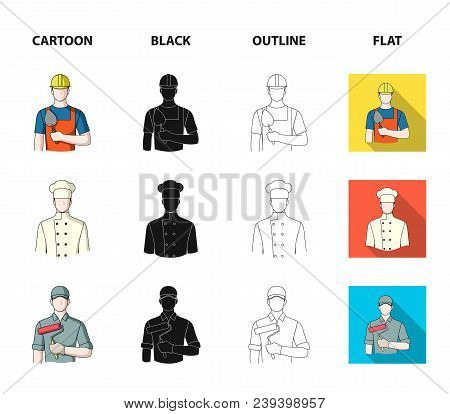 Cook, Painter, Teacher, Locksmith Mechanic.profession Set Collection Icons In Cartoon, Black, Outlin