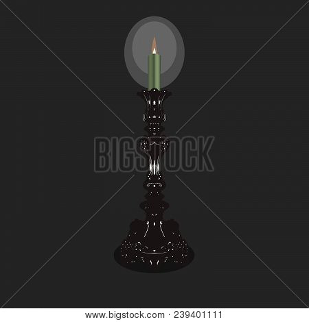 Old Church Candlestick In Which A Candle Burns.