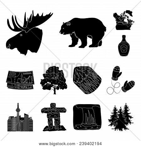 Country Canada Black Icons In Set Collection For Design. Canada And Landmark Vector Symbol Stock  Il