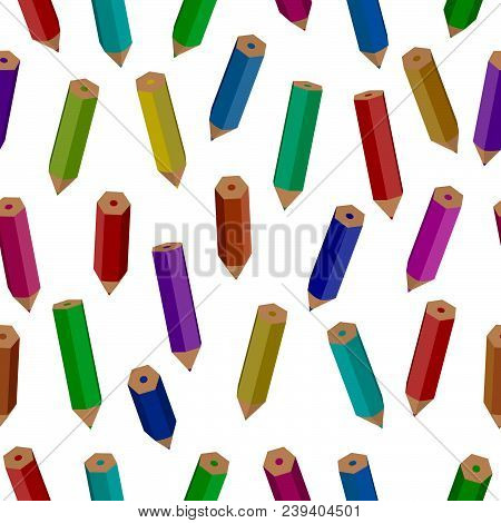 Seamless Pattern Of Colored Pencils Different Sizes.