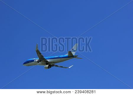 Amsterdam The Netherlands - May 4th 2018: Ph-exn Klm Cityhopper Embraer Erj-175 Takeoff From Polderb