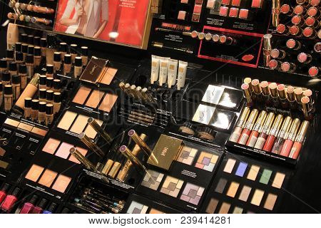 Amsterdam, The Netherlands, August 5th 2015: Yves Saint Laurent Cosmetics On Display In A Big Drugst